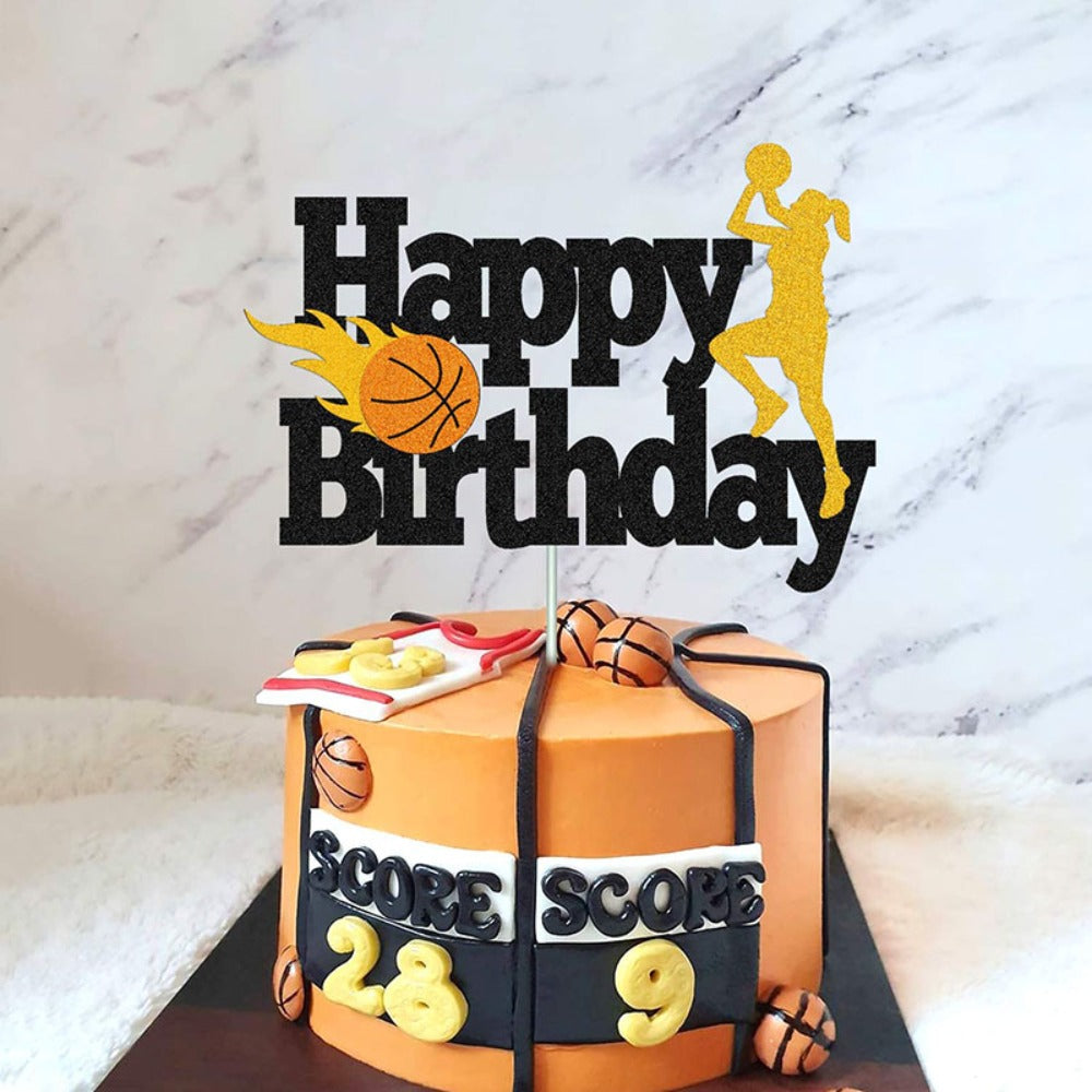 Basketball Happy Birthday Cake Topper - Sports Theme Party Decorations