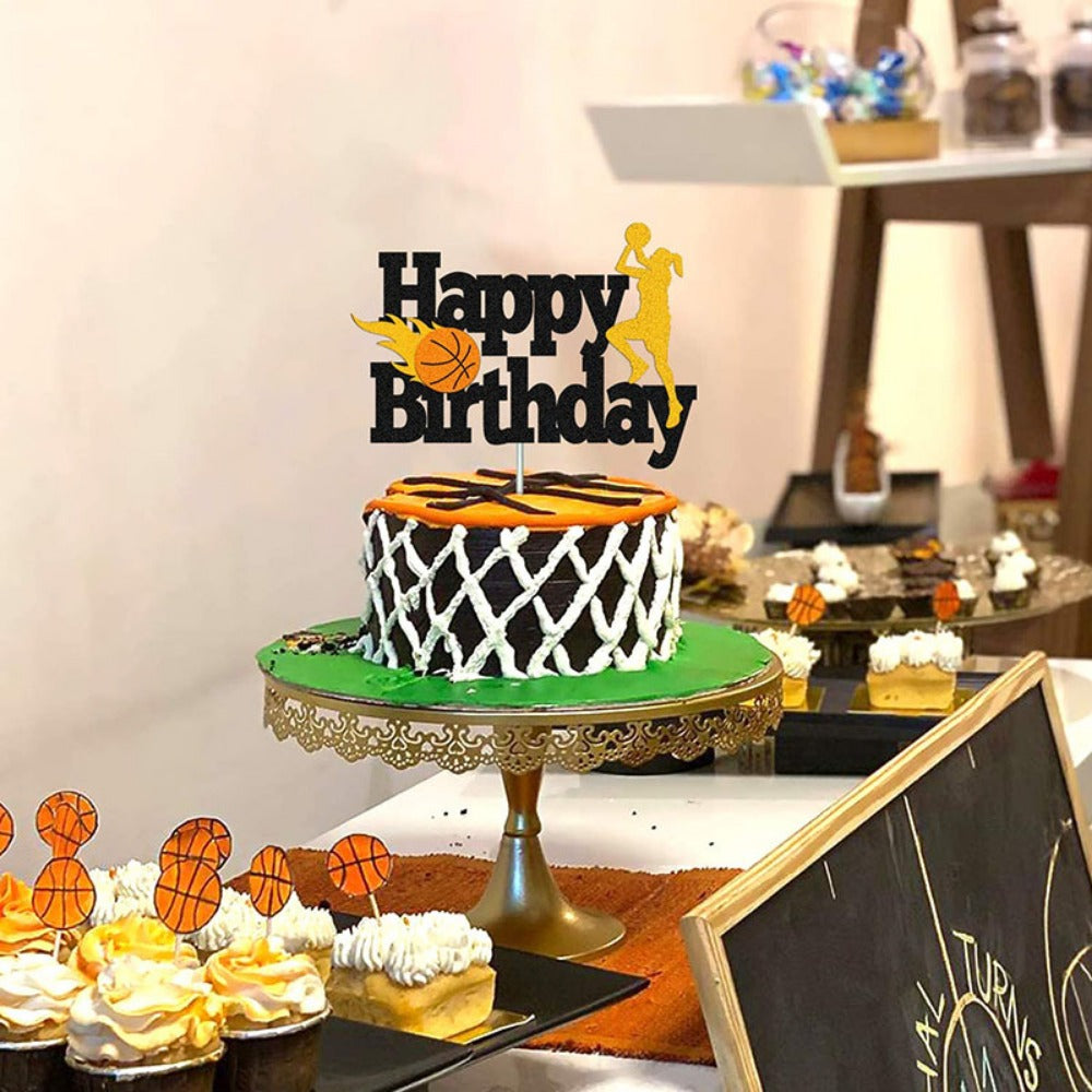 Basketball Happy Birthday Cake Topper - Sports Theme Party Decorations