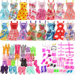 56pcs BJD Doll Accessories Kit - Dresses, Shoes, Handbags, Necklaces, Toiletries