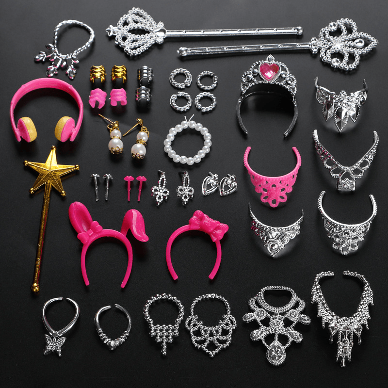 56pcs BJD Doll Accessories Kit - Dresses, Shoes, Handbags, Necklaces, Toiletries