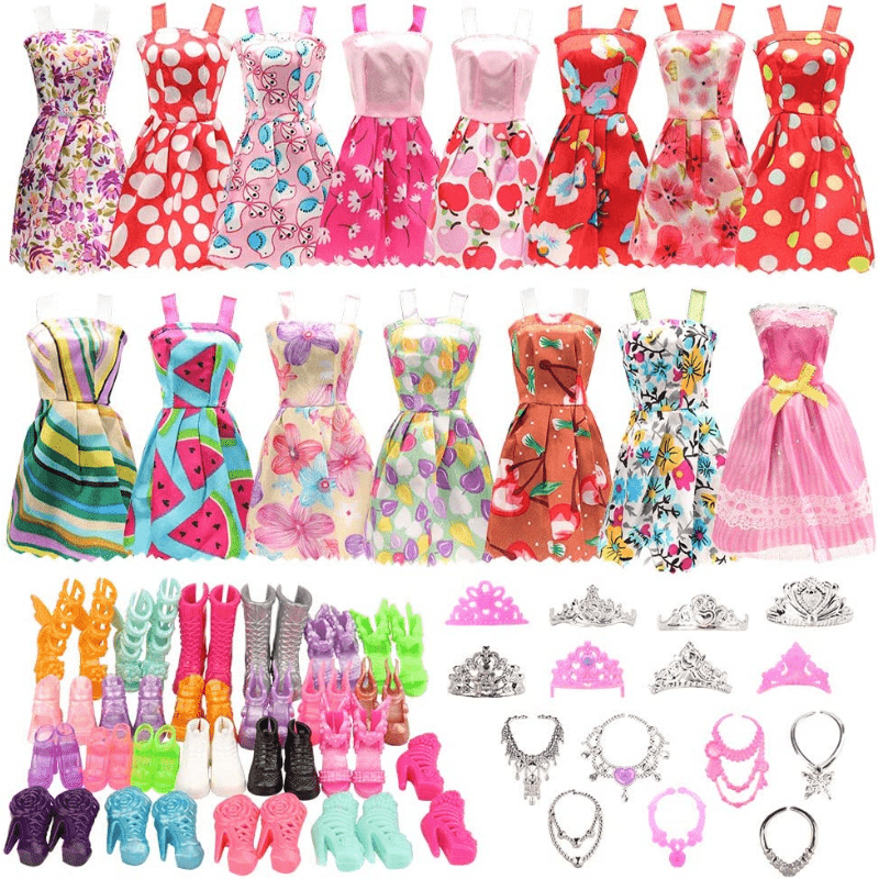 56pcs BJD Doll Accessories Kit - Dresses, Shoes, Handbags, Necklaces, Toiletries