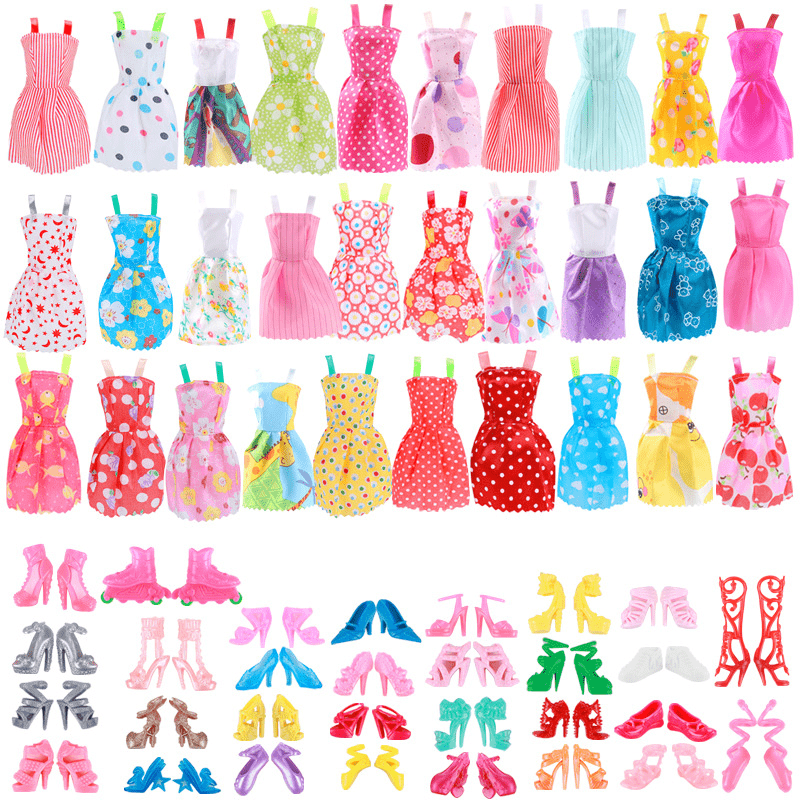 56pcs BJD Doll Accessories Kit - Dresses, Shoes, Handbags, Necklaces, Toiletries