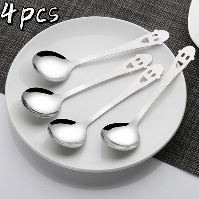 4pcs Halloween Ghost Stainless Steel Spoon Household Eating Mixing Spoon