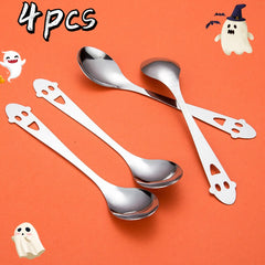 4pcs Halloween Ghost Stainless Steel Spoon Household Eating Mixing Spoon