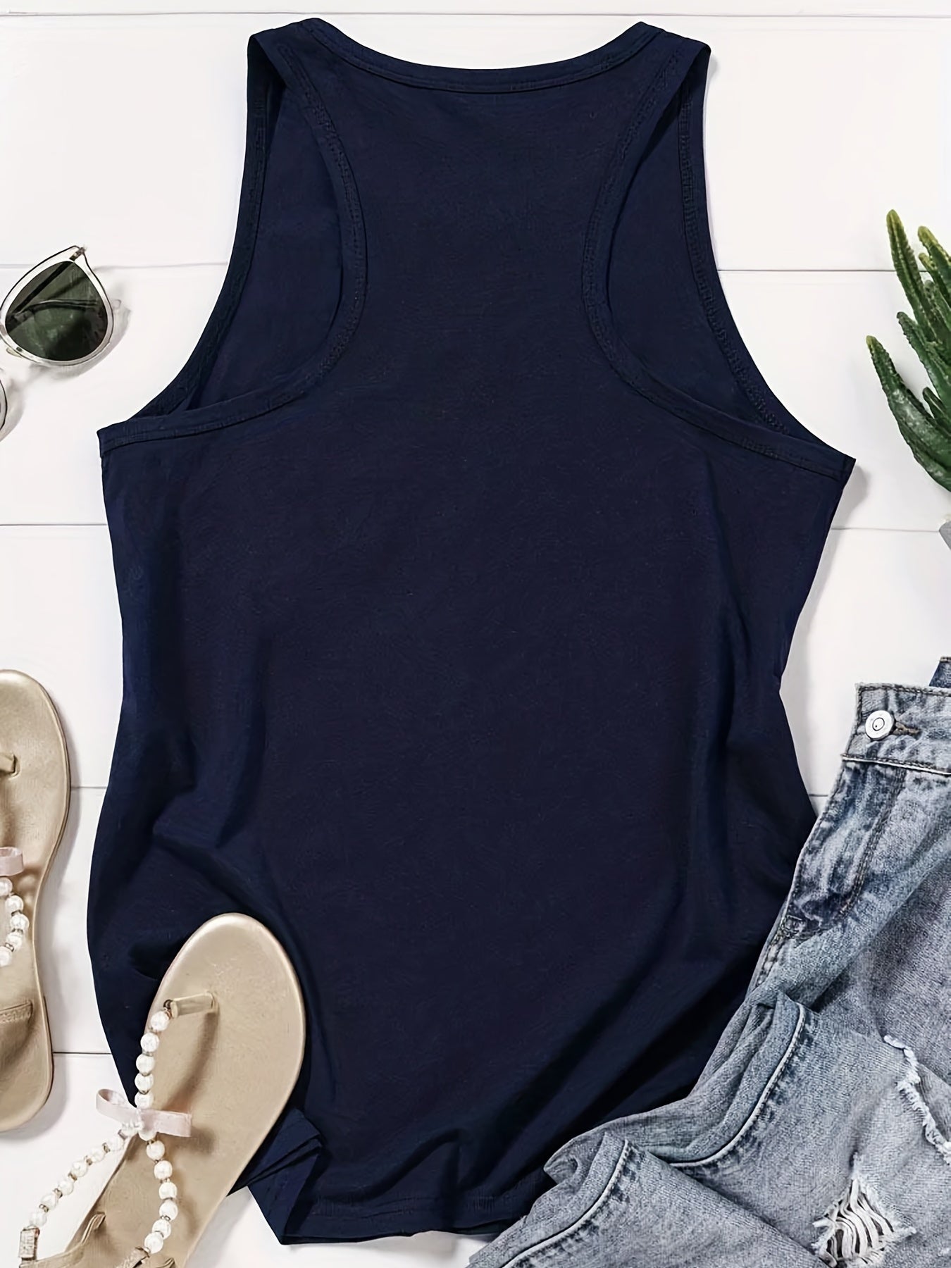Flag & Slogan Print Tank Top