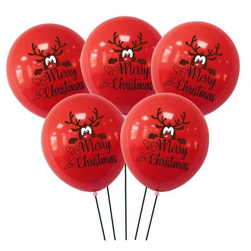 100pcs Christmas Latex Balloons - Santa, Tree, Reindeer - Green, Red