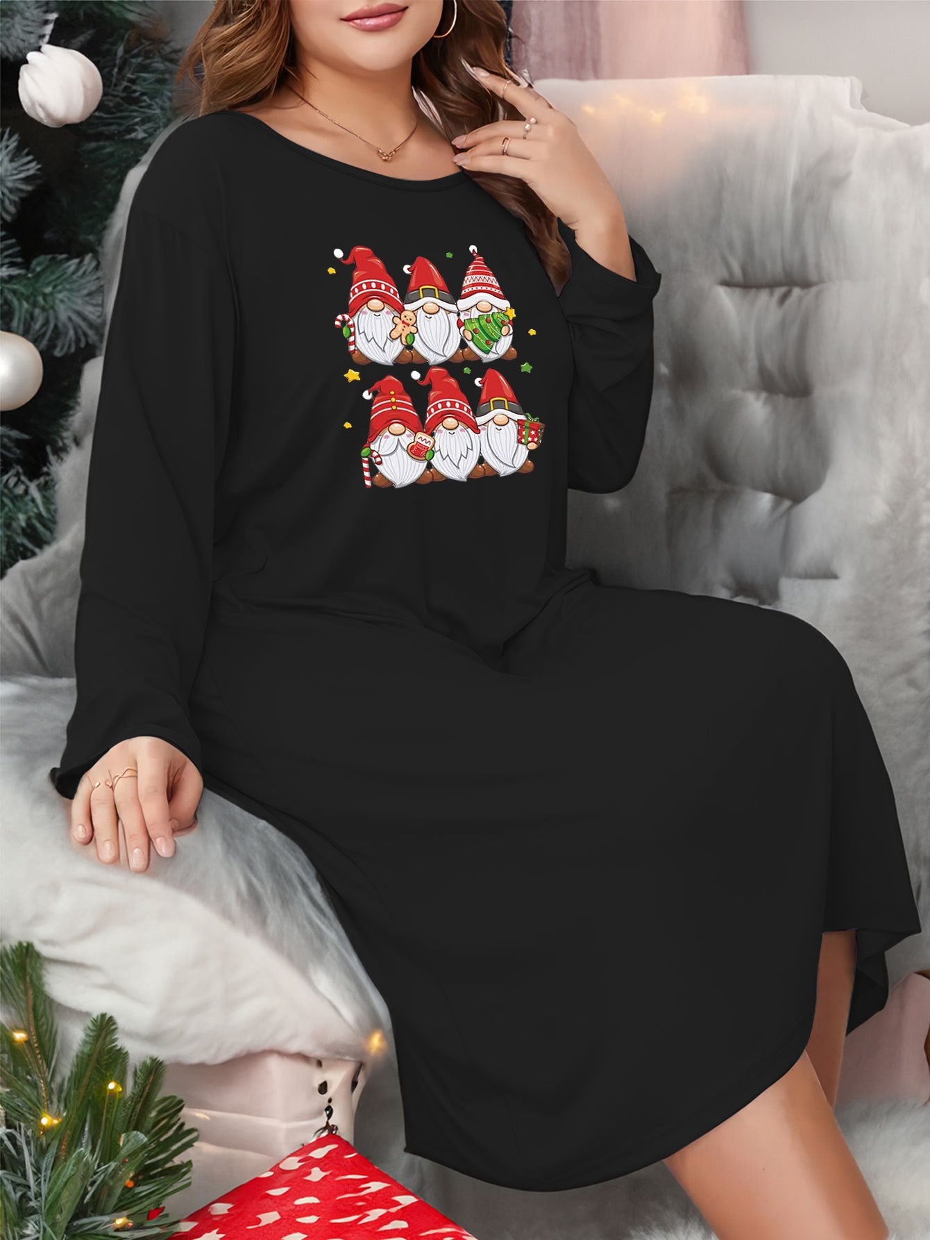 Casual Loungewear Dress Dwarf Print Long Sleeve Sleep