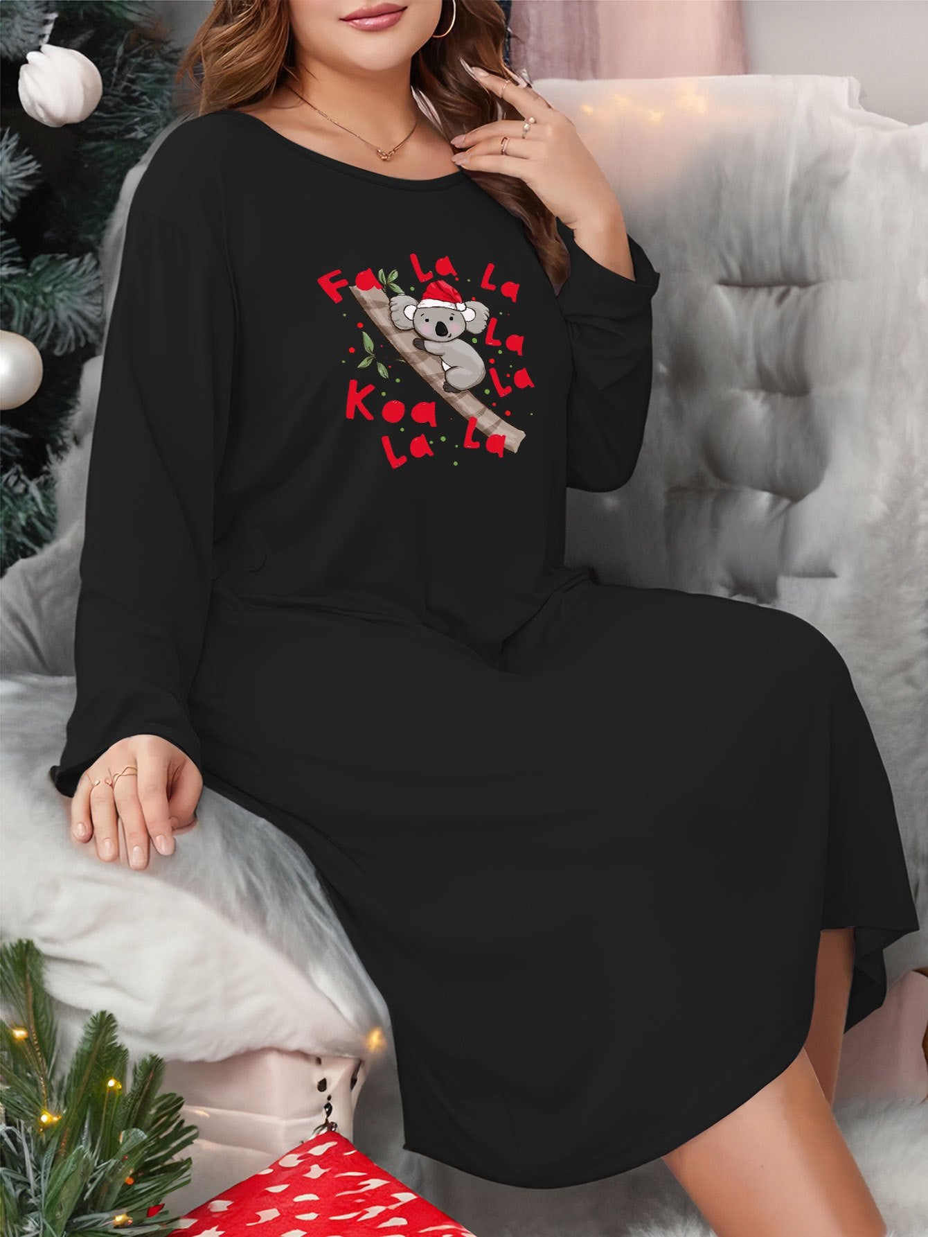Koala Print Long Sleeve Sleep Dress