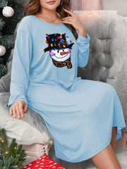 Snowman Print Long Sleeve Tee Sleep Dress