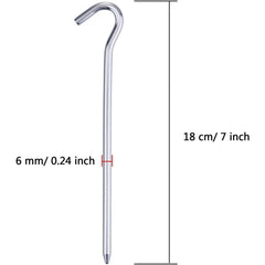 4pcs Galvanised Metal Tent Pegs 6mm X 7 Inch Heavy Duty Camping Ground Pegs