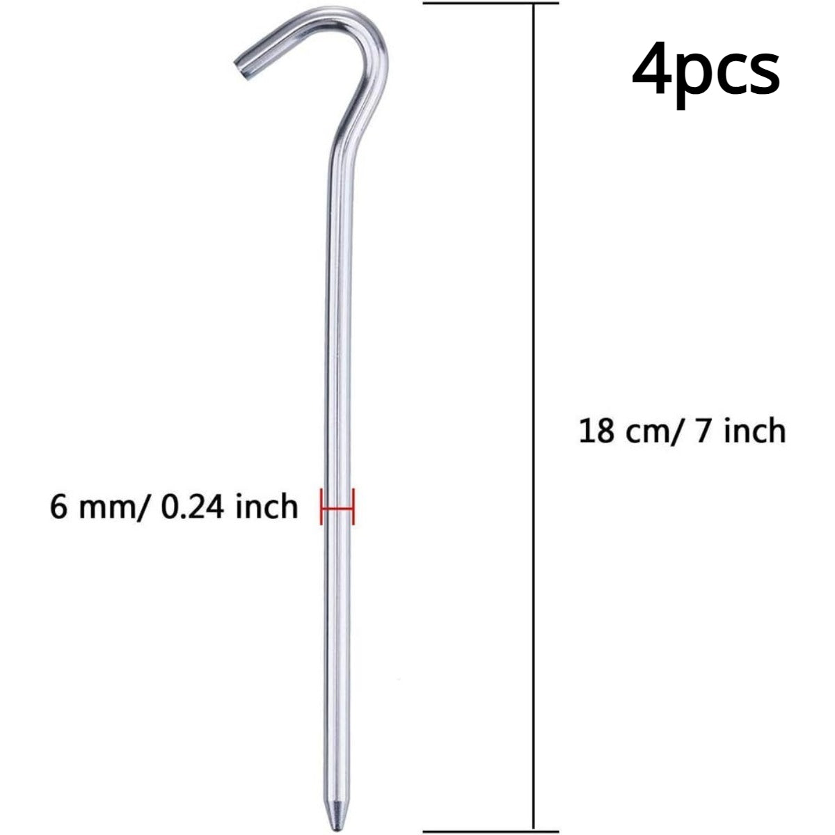 4pcs Galvanised Metal Tent Pegs 6mm X 7 Inch Heavy Duty Camping Ground Pegs