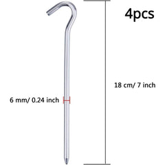 4pcs Galvanised Metal Tent Pegs 6mm X 7 Inch Heavy Duty Camping Ground Pegs