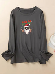 Christmas Santa Pajama Top Women's Snowflake Print Long Sleeve T-shirt