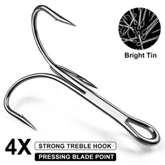 10pcs 4X Strong Fishing Hooks High Carbon Steel Treble Hook Barbed Salt