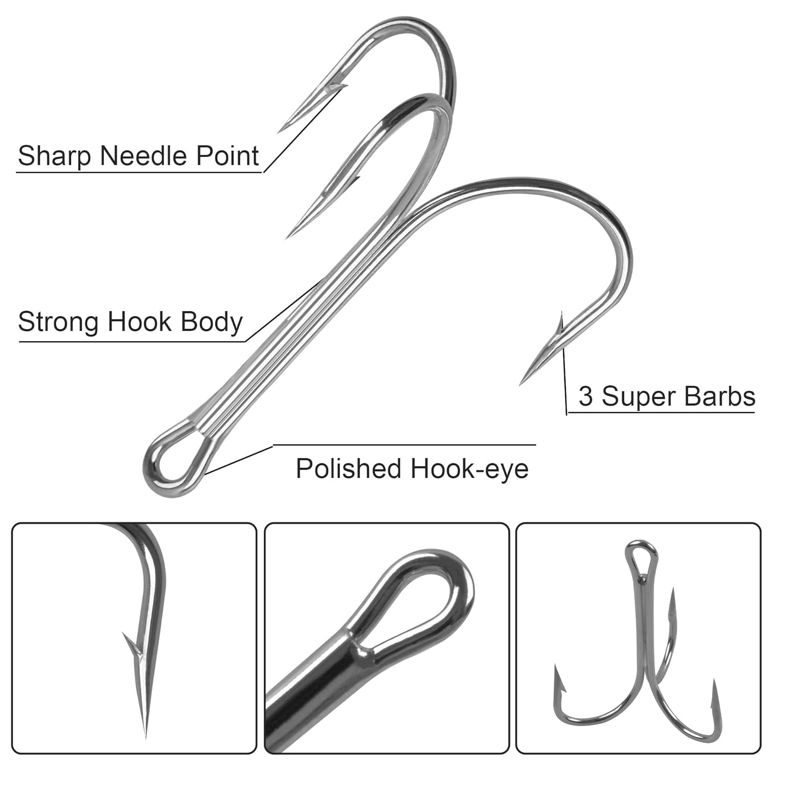 10pcs 4X Strong Fishing Hooks High Carbon Steel Treble Hook Barbed Salt