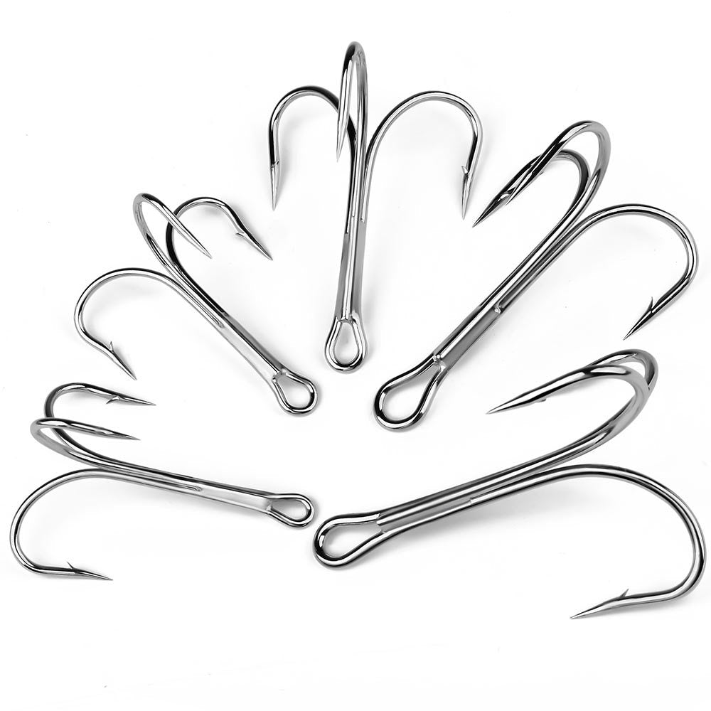 10pcs 4X Strong Fishing Hooks High Carbon Steel Treble Hook Barbed Salt