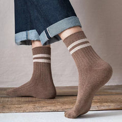 5 Pairs Striped Crew Sports Socks Sweat Absorbent