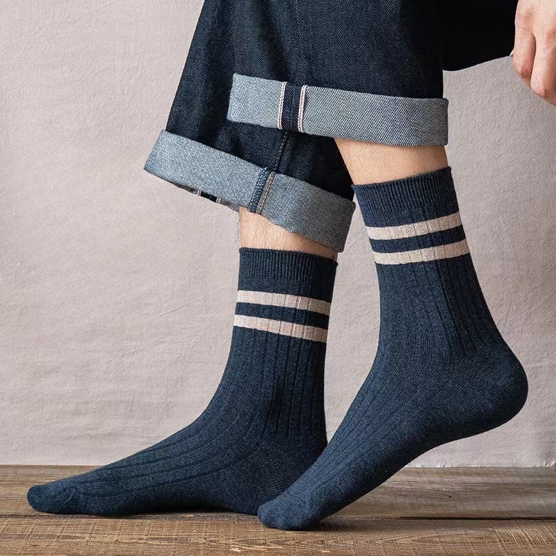 5 Pairs Striped Crew Sports Socks Sweat Absorbent