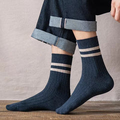 5 Pairs Striped Crew Sports Socks Sweat Absorbent