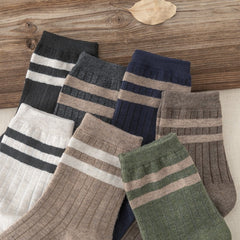 5 Pairs Striped Crew Sports Socks Sweat Absorbent