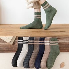 5 Pairs Striped Crew Sports Socks Sweat Absorbent