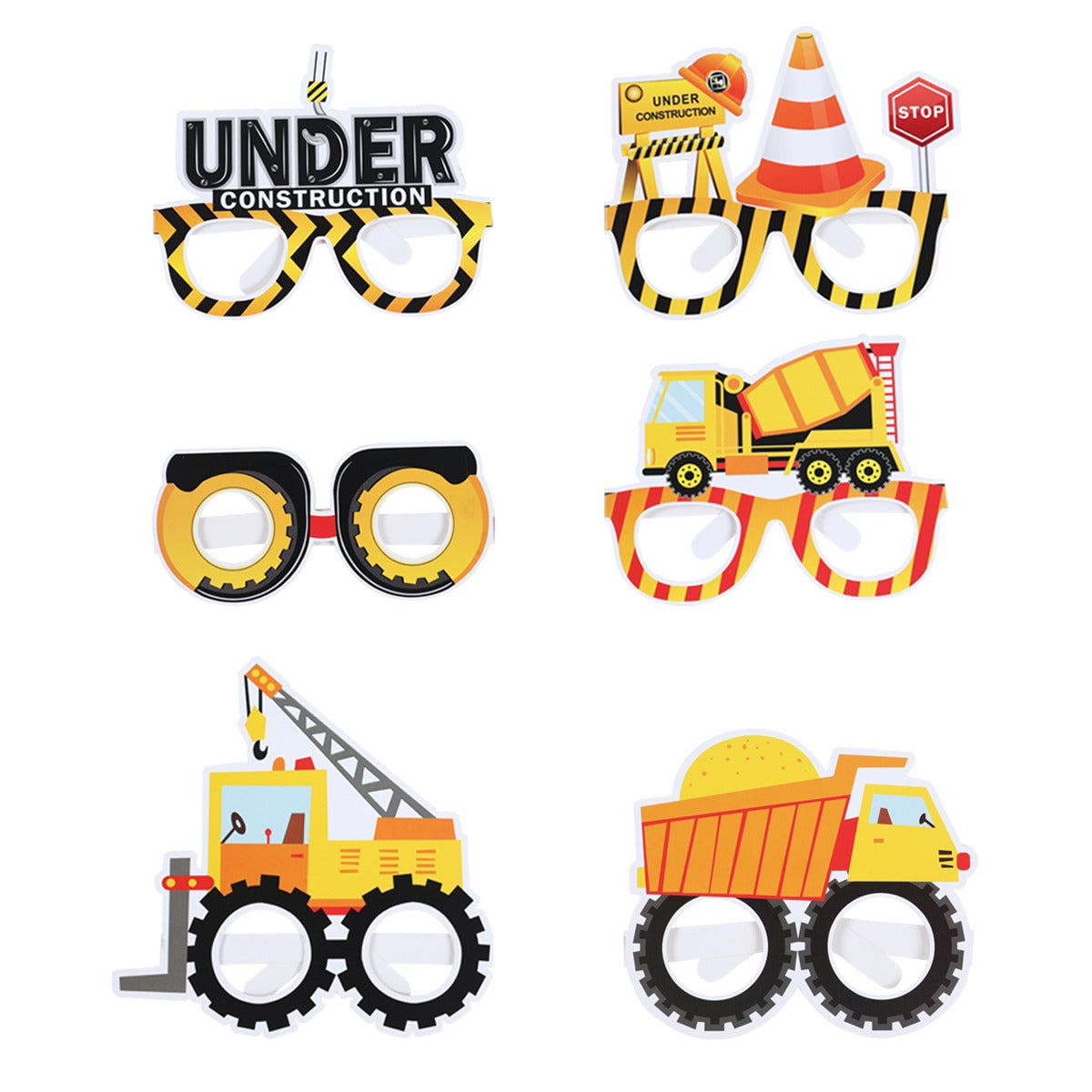 12 Pairs Paper Glasses Construction Birthday Decoration