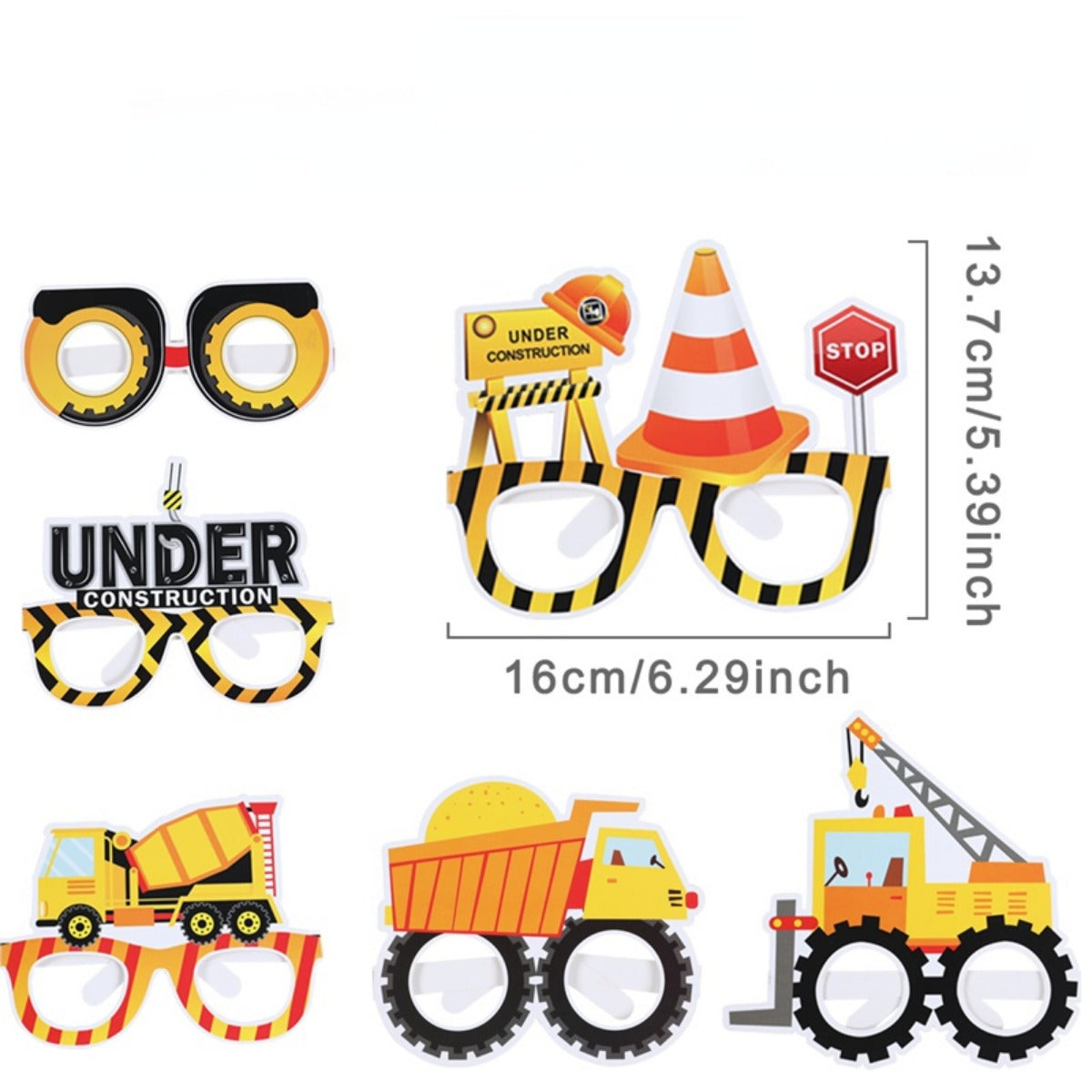 12 Pairs Paper Glasses Construction Birthday Decoration
