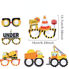 12 Pairs Paper Glasses Construction Birthday Decoration
