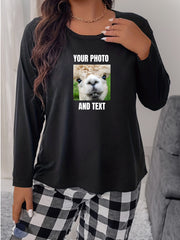 Alpaca Print Long Sleeve Round Neck Pajama Top