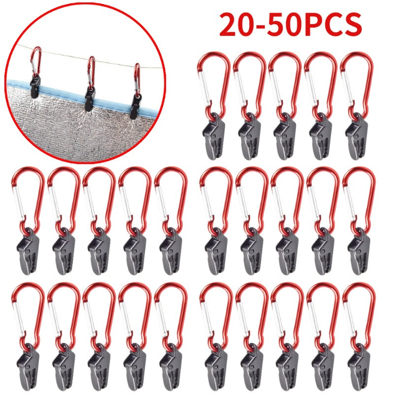 50pcs Tent Awning Fixing Clamp with Carabiner Hook for Camping