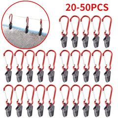 50pcs Tent Awning Fixing Clamp with Carabiner Hook for Camping