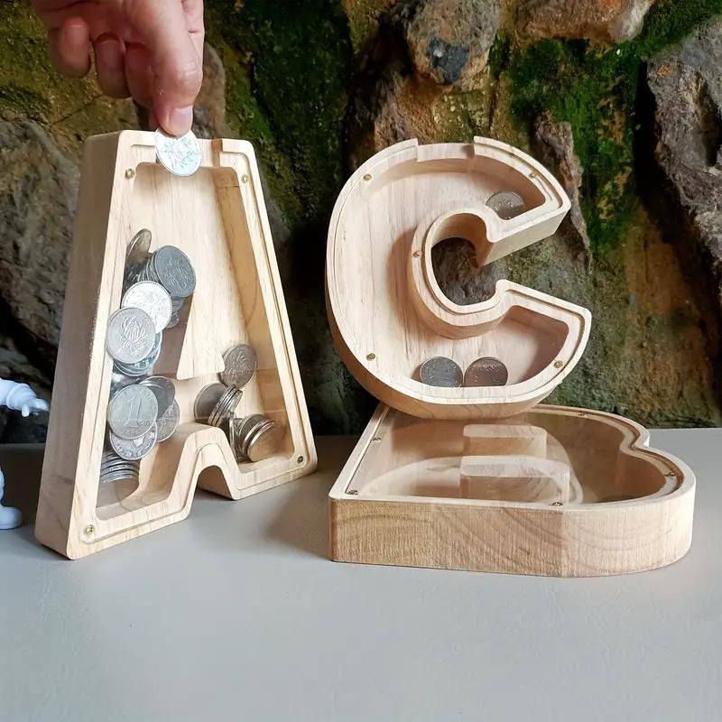 Wooden Piggy Bank Coin Jar DIY Storage Jar Alphabet Coin Bank