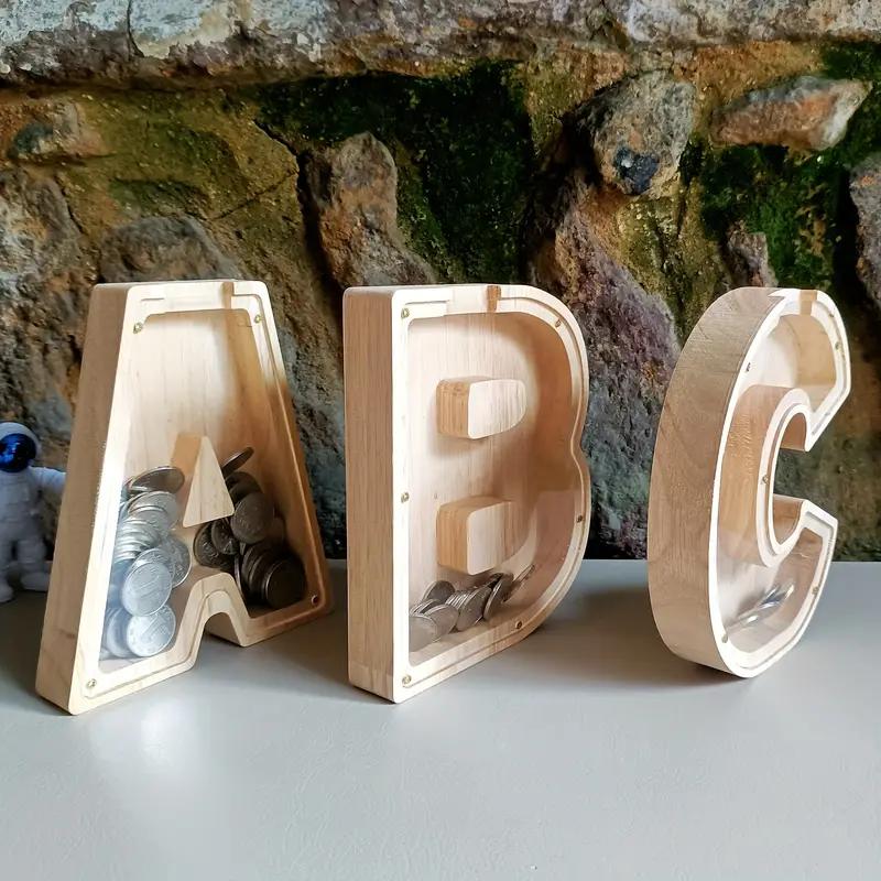 Wooden Piggy Bank Coin Jar DIY Storage Jar Alphabet Coin Bank