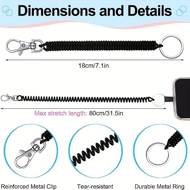 12pcs Retractable Coil Spring Keychain - Prevent Key Lost - 12 Colors