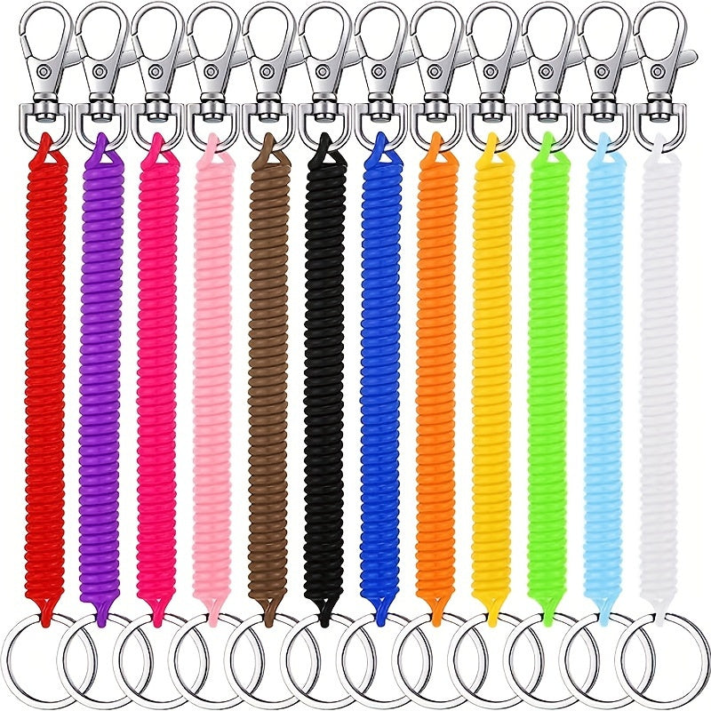 12pcs Retractable Coil Spring Keychain - Prevent Key Lost - 12 Colors