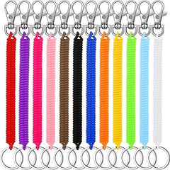 12pcs Retractable Coil Spring Keychain - Prevent Key Lost - 12 Colors