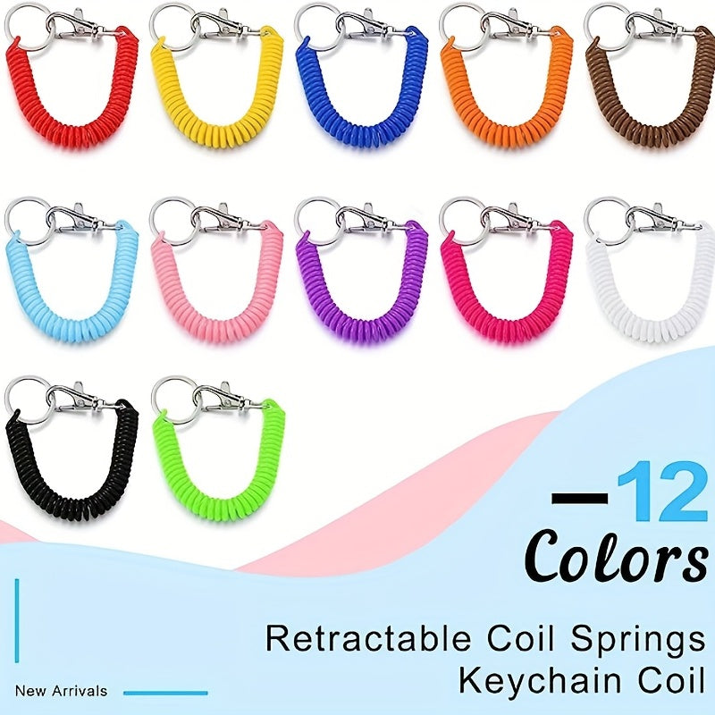 12pcs Retractable Coil Spring Keychain - Prevent Key Lost - 12 Colors