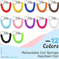 12pcs Retractable Coil Spring Keychain - Prevent Key Lost - 12 Colors
