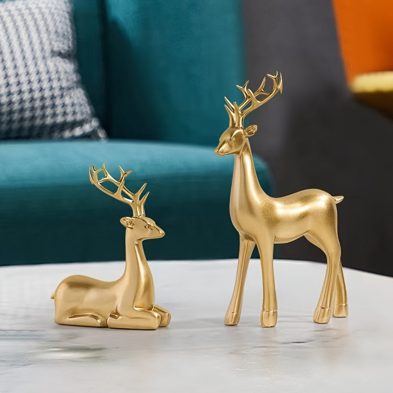 Golden Deer Ornaments Elk Statues Xmas Decorations