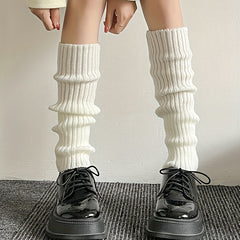 Solid Rib Knit Leg Warmers Soft Knee High Socks Women's Stockings
