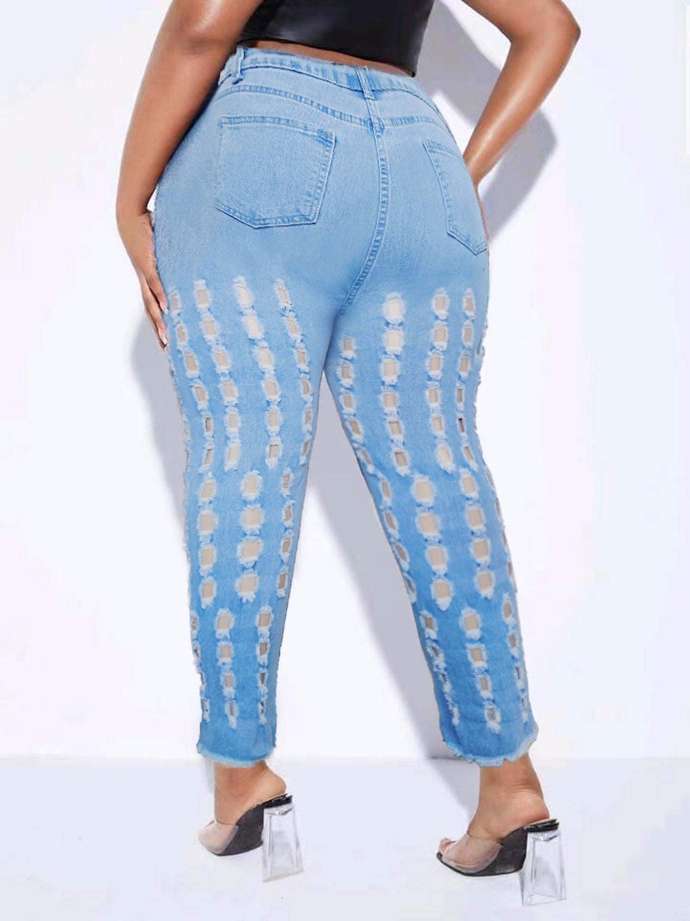 Sexy Jeans Women's Cut Out Button Fly Ripped Slim