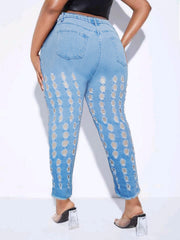 Sexy Jeans Women's Cut Out Button Fly Ripped Slim