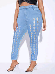 Sexy Jeans Women's Cut Out Button Fly Ripped Slim