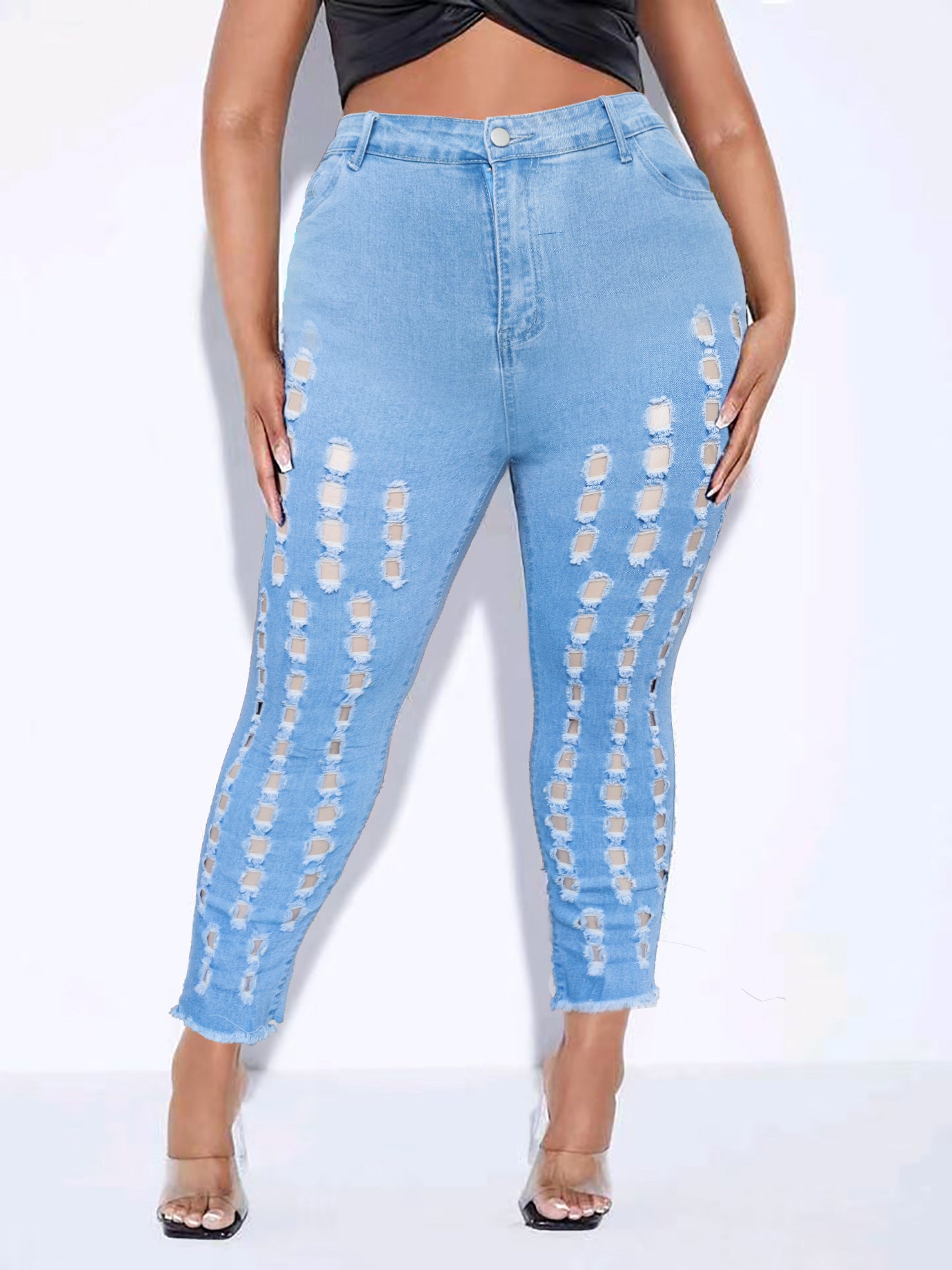 Sexy Jeans Women's Cut Out Button Fly Ripped Slim