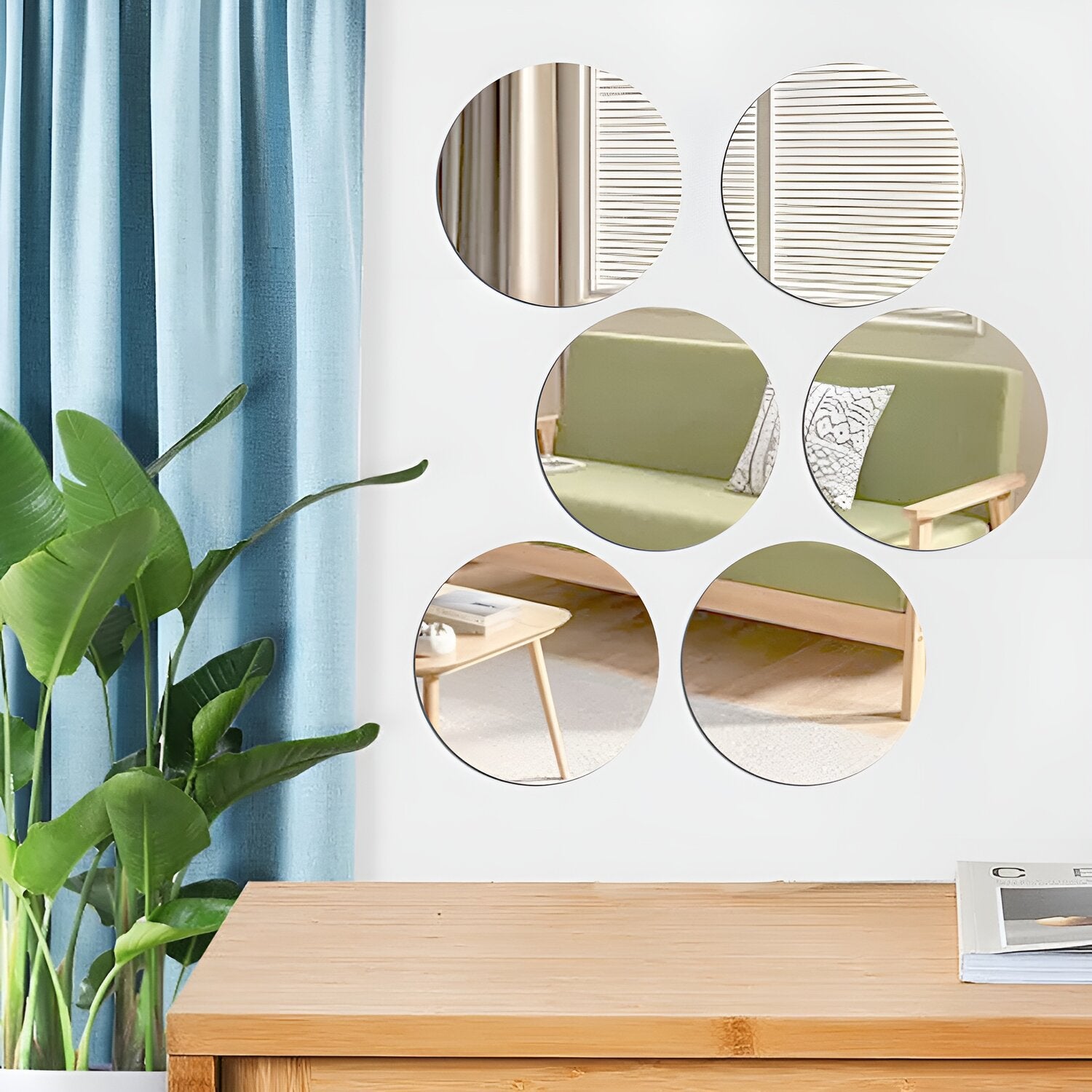 6pcs 3D Acrylic Mirror Stickers Self Adhesive Circular Mirror Decor