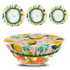 3pcs Yellow Flower Printed Dish Food Cover Elastic Clings