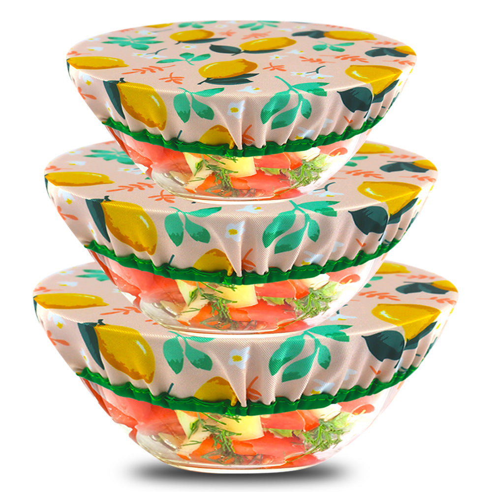 3pcs Yellow Flower Printed Dish Food Cover Elastic Clings