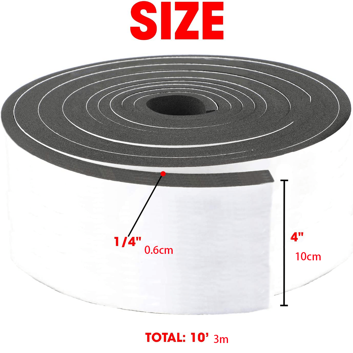 Foam Strip Roll 4x10' 1 4 Thick Weather Seal High Density Strip Adhesive Backing