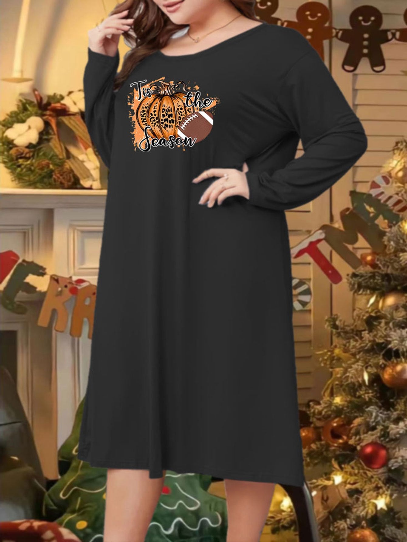 Rugby & Pumpkin Print Long Sleeve Sleep Dress