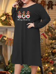 Christmas Gnomes Print Long Sleeve Round Neck Sleep Dress